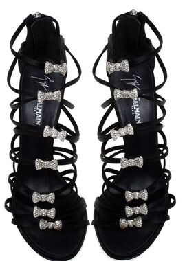 Giuseppe Zanotti BALMAIN Black Strappy Crystal Bow Gladiator Sandals